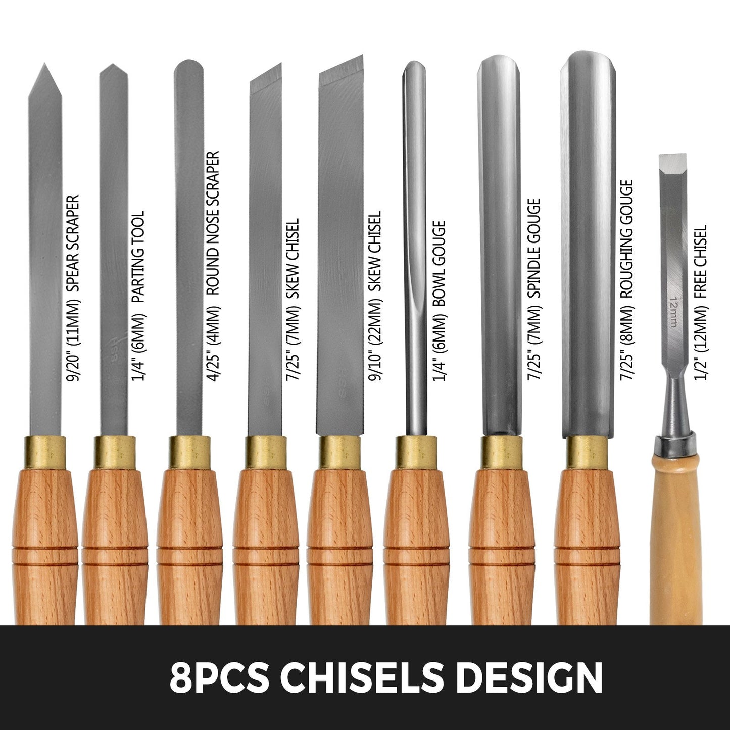 8-Piece HSS Wood Lathe Chisel Set
